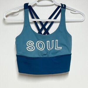 Lululemon x Soul Cycle Blue Color Block long line Bra Blue Borealis Sz 4